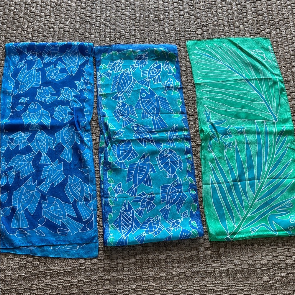 Blue and Green Patterned Scarves